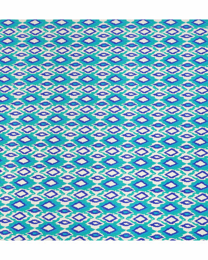 Mint Green Blue Ikat Diamond Printed Pure Silk Crepe Fabric Lightweight Soft Draping Dress Material 110 Cms Width India Origin-D28791 Regal Fabrics