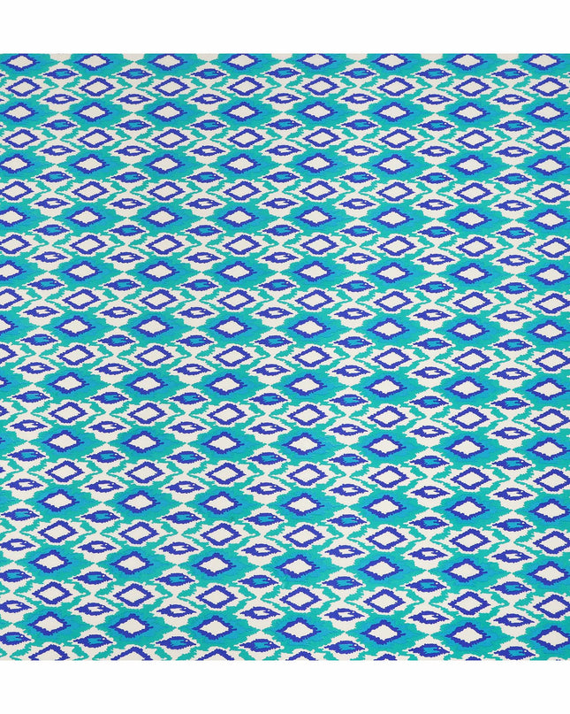 Mint Green Blue Ikat Diamond Printed Pure Silk Crepe Fabric Lightweight Soft Draping Dress Material 110 Cms Width India Origin-D28791 Regal Fabrics