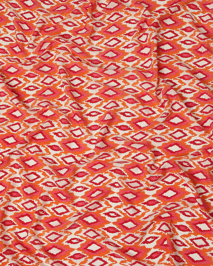 Peach Orange Pink Ikat Diamond Printed Pure Silk Crepe Fabric Lightweight Soft Draping Dress Material 110 Cms Width India Origin-D28790 Regal Fabrics