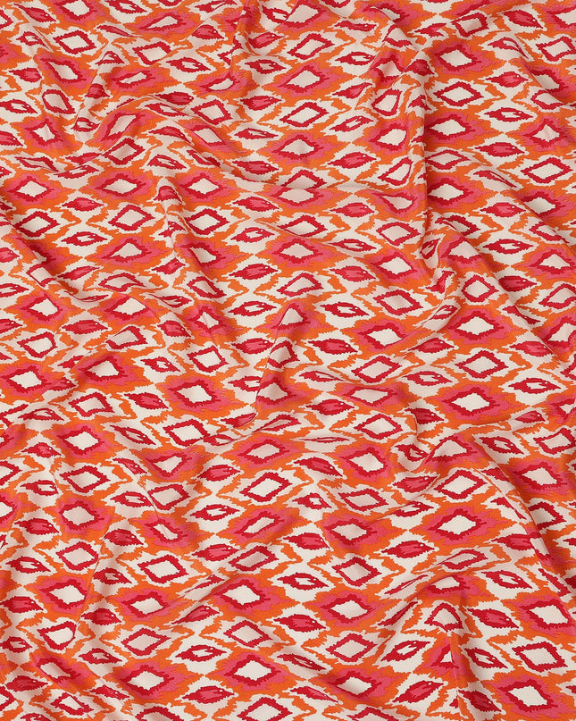 Peach Orange Pink Ikat Diamond Printed Pure Silk Crepe Fabric Lightweight Soft Draping Dress Material 110 Cms Width India Origin-D28790 Regal Fabrics