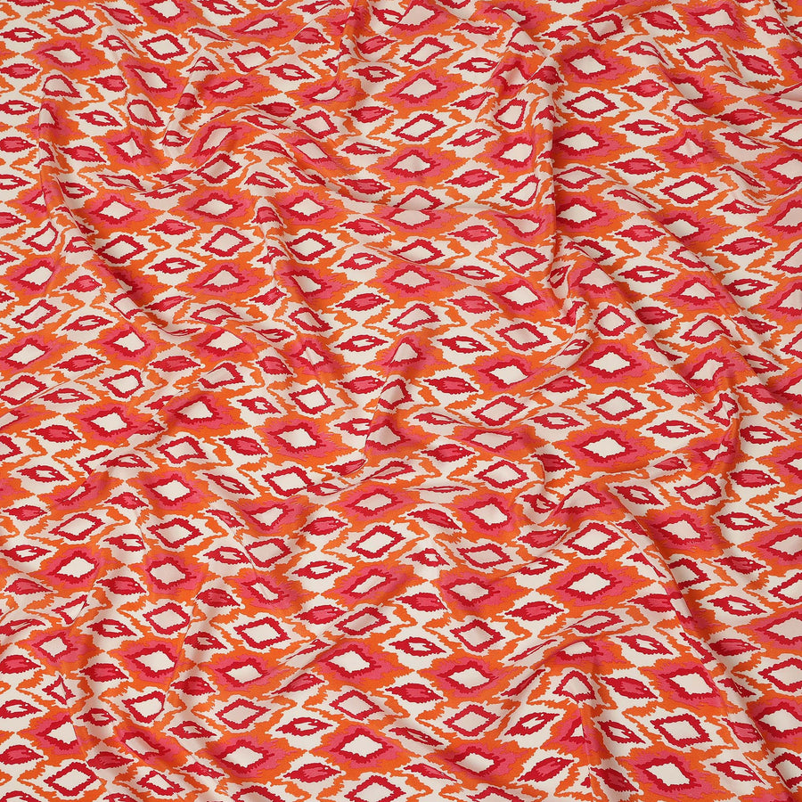 Peach Orange Pink Ikat Diamond Printed Pure Silk Crepe Fabric Lightweight Soft Draping Dress Material 110 Cms Width India Origin-D28790 Regal Fabrics
