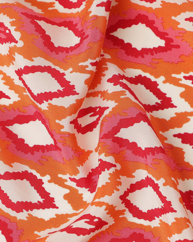 Peach Orange Pink Ikat Diamond Printed Pure Silk Crepe Fabric Lightweight Soft Draping Dress Material 110 Cms Width India Origin-D28790 Regal Fabrics