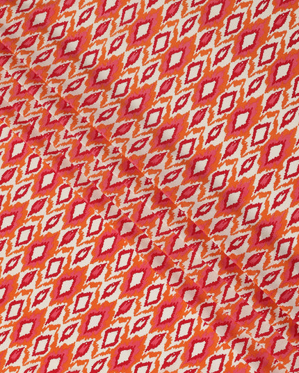 Peach Orange Pink Ikat Diamond Printed Pure Silk Crepe Fabric Lightweight Soft Draping Dress Material 110 Cms Width India Origin-D28790 Regal Fabrics