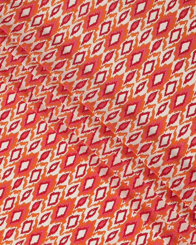 Peach Orange Pink Ikat Diamond Printed Pure Silk Crepe Fabric Lightweight Soft Draping Dress Material 110 Cms Width India Origin-D28790 Regal Fabrics