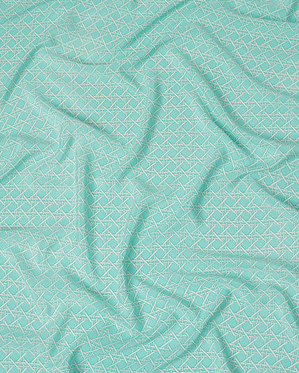 Aqua Green Abstract Geometric Line Printed Pure Silk Crepe Fabric Lightweight Soft Draping Dress Material 110 Cms Width India Origin-D28774 Regal Fabrics
