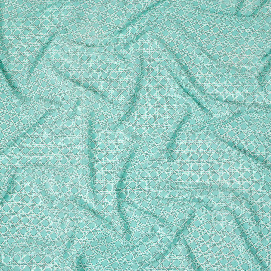 Aqua Green Abstract Geometric Line Printed Pure Silk Crepe Fabric Lightweight Soft Draping Dress Material 110 Cms Width India Origin-D28774 Regal Fabrics