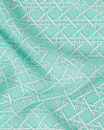Aqua Green Abstract Geometric Line Printed Pure Silk Crepe Fabric Lightweight Soft Draping Dress Material 110 Cms Width India Origin-D28774 Regal Fabrics