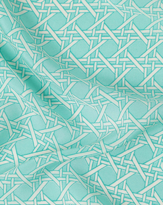 Aqua Green Abstract Geometric Line Printed Pure Silk Crepe Fabric Lightweight Soft Draping Dress Material 110 Cms Width India Origin-D28774 Regal Fabrics