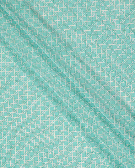 Aqua Green Abstract Geometric Line Printed Pure Silk Crepe Fabric Lightweight Soft Draping Dress Material 110 Cms Width India Origin-D28774 Regal Fabrics