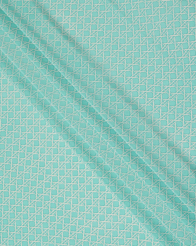 Aqua Green Abstract Geometric Line Printed Pure Silk Crepe Fabric Lightweight Soft Draping Dress Material 110 Cms Width India Origin-D28774 Regal Fabrics