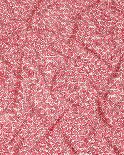 Coral Pink Abstract Geometric Line Printed Pure Silk Crepe Fabric Lightweight Soft Draping Dress Material 110 Cms Width India Origin-D28773 Regal Fabrics