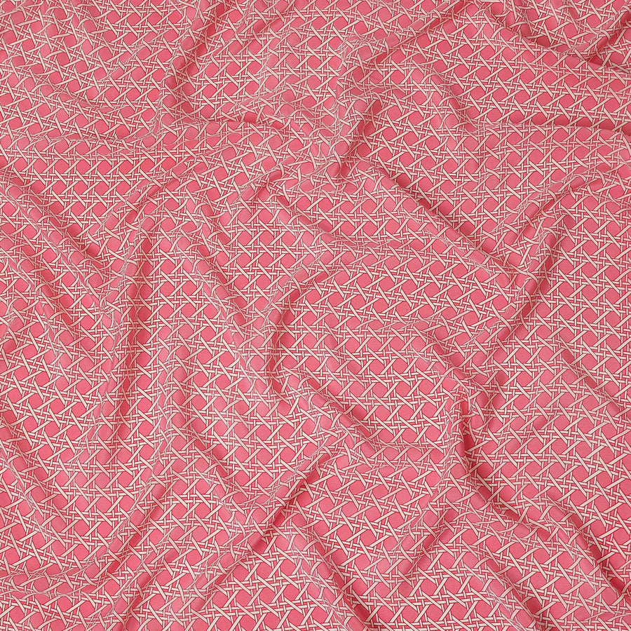 Coral Pink Abstract Geometric Line Printed Pure Silk Crepe Fabric Lightweight Soft Draping Dress Material 110 Cms Width India Origin-D28773 Regal Fabrics