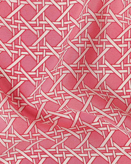 Coral Pink Abstract Geometric Line Printed Pure Silk Crepe Fabric Lightweight Soft Draping Dress Material 110 Cms Width India Origin-D28773 Regal Fabrics