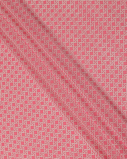 Coral Pink Abstract Geometric Line Printed Pure Silk Crepe Fabric Lightweight Soft Draping Dress Material 110 Cms Width India Origin-D28773 Regal Fabrics