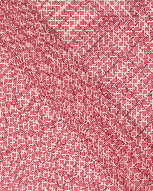 Coral Pink Abstract Geometric Line Printed Pure Silk Crepe Fabric Lightweight Soft Draping Dress Material 110 Cms Width India Origin-D28773 Regal Fabrics