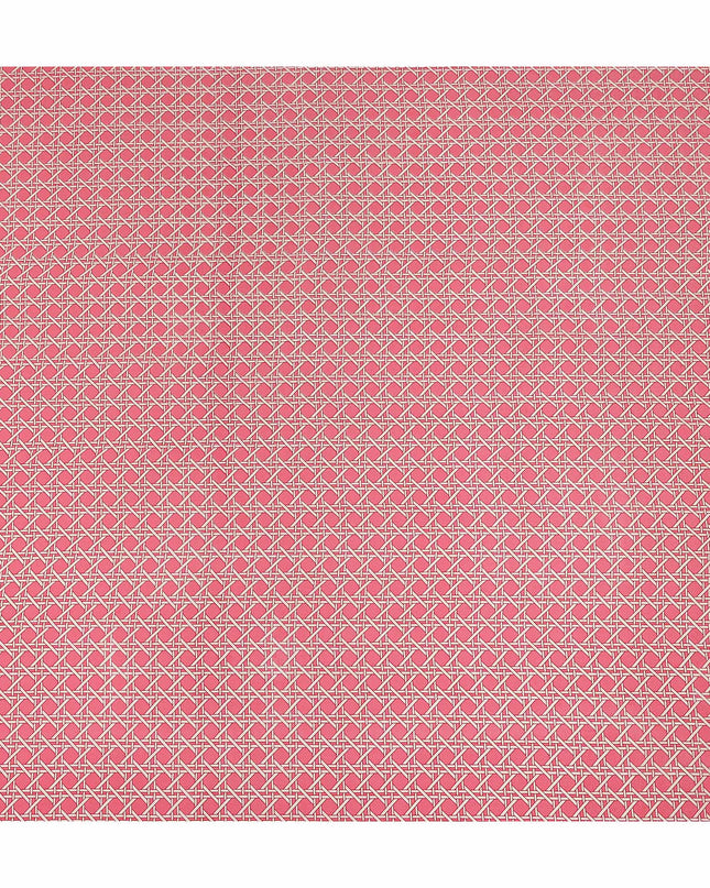 Coral Pink Abstract Geometric Line Printed Pure Silk Crepe Fabric Lightweight Soft Draping Dress Material 110 Cms Width India Origin-D28773 Regal Fabrics