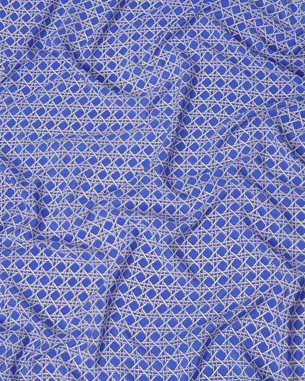 Royal Blue Abstract Geometric Line Printed Pure Silk Crepe Fabric Lightweight Soft Draping Dress Material 110 Cms Width India Origin-D28775 Regal Fabrics