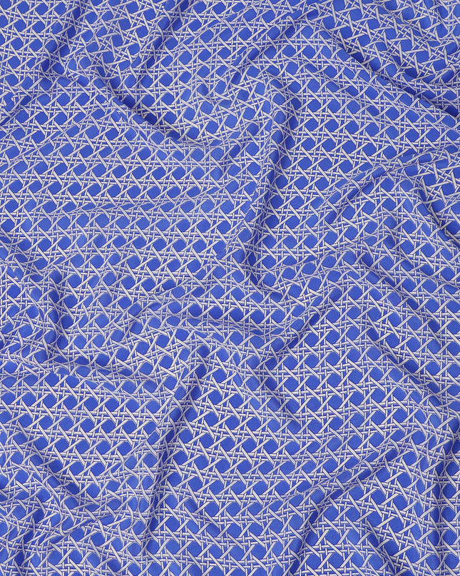 Royal Blue Abstract Geometric Line Printed Pure Silk Crepe Fabric Lightweight Soft Draping Dress Material 110 Cms Width India Origin-D28775 Regal Fabrics