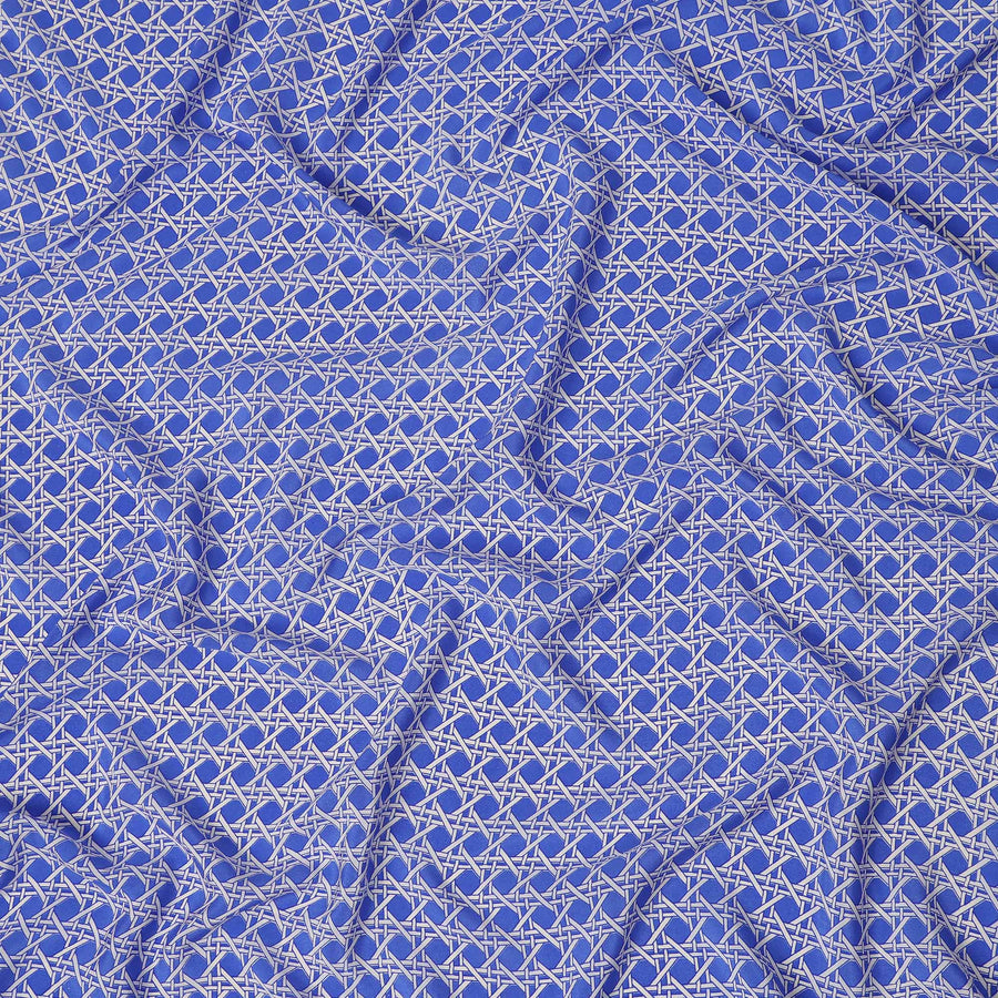 Royal Blue Abstract Geometric Line Printed Pure Silk Crepe Fabric Lightweight Soft Draping Dress Material 110 Cms Width India Origin-D28775 Regal Fabrics