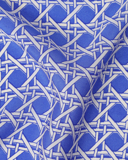 Royal Blue Abstract Geometric Line Printed Pure Silk Crepe Fabric Lightweight Soft Draping Dress Material 110 Cms Width India Origin-D28775 Regal Fabrics