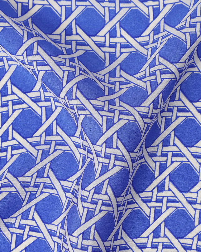 Royal Blue Abstract Geometric Line Printed Pure Silk Crepe Fabric Lightweight Soft Draping Dress Material 110 Cms Width India Origin-D28775 Regal Fabrics
