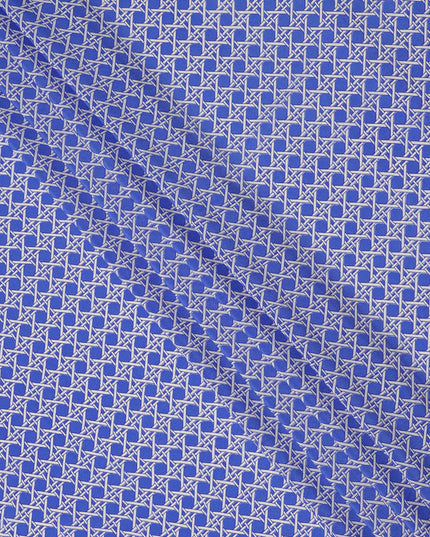 Royal Blue Abstract Geometric Line Printed Pure Silk Crepe Fabric Lightweight Soft Draping Dress Material 110 Cms Width India Origin-D28775 Regal Fabrics