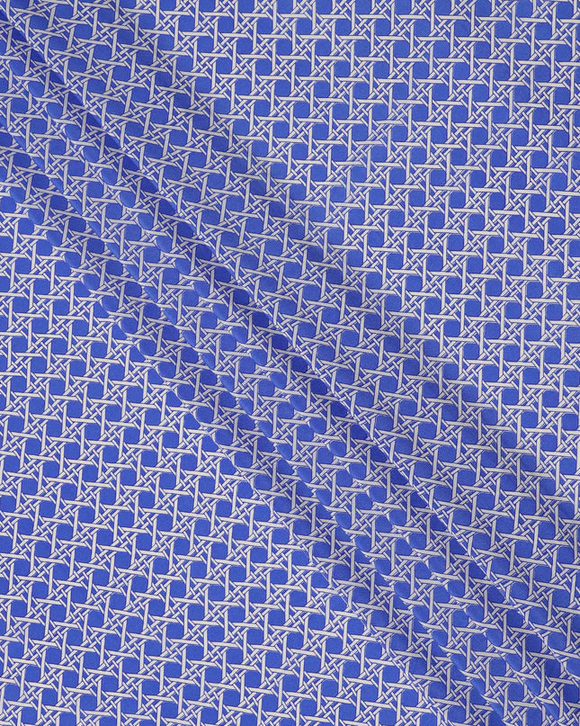 Royal Blue Abstract Geometric Line Printed Pure Silk Crepe Fabric Lightweight Soft Draping Dress Material 110 Cms Width India Origin-D28775 Regal Fabrics