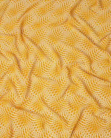 Mustard Yellow Geometric Wave Printed Pure Silk Crepe Fabric Lightweight Soft Draping Dress Material 110 Cms Width India Origin-D28771 Regal Fabrics