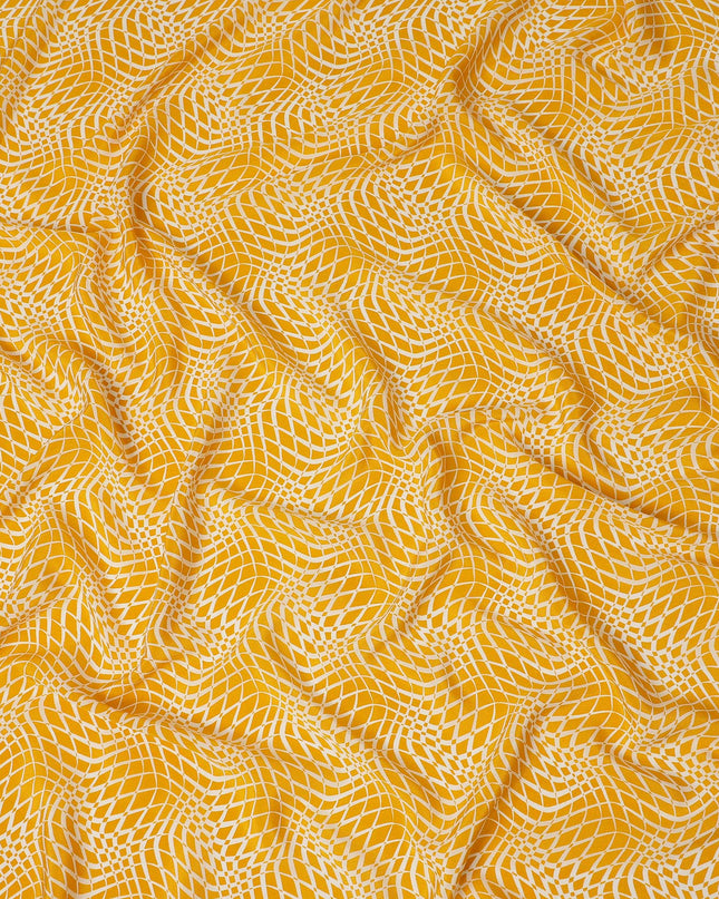 Mustard Yellow Geometric Wave Printed Pure Silk Crepe Fabric Lightweight Soft Draping Dress Material 110 Cms Width India Origin-D28771 Regal Fabrics