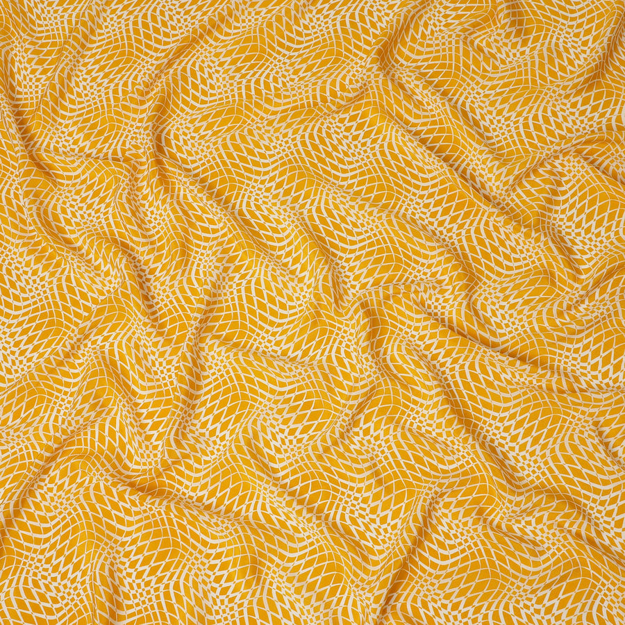 Mustard Yellow Geometric Wave Printed Pure Silk Crepe Fabric Lightweight Soft Draping Dress Material 110 Cms Width India Origin-D28771 Regal Fabrics