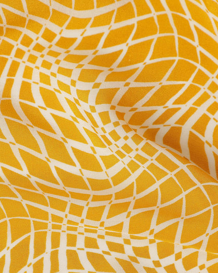 Mustard Yellow Geometric Wave Printed Pure Silk Crepe Fabric Lightweight Soft Draping Dress Material 110 Cms Width India Origin-D28771 Regal Fabrics