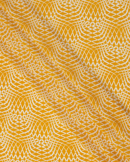 Mustard Yellow Geometric Wave Printed Pure Silk Crepe Fabric Lightweight Soft Draping Dress Material 110 Cms Width India Origin-D28771 Regal Fabrics