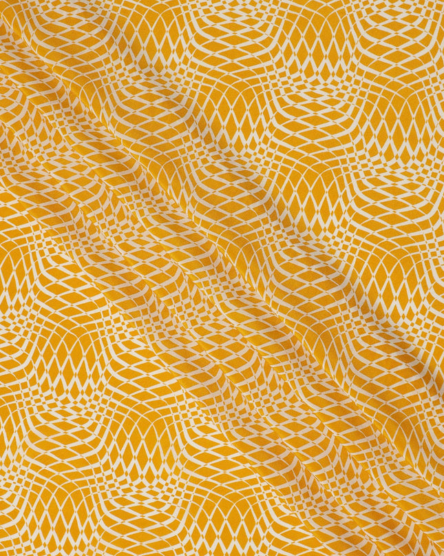 Mustard Yellow Geometric Wave Printed Pure Silk Crepe Fabric Lightweight Soft Draping Dress Material 110 Cms Width India Origin-D28771 Regal Fabrics