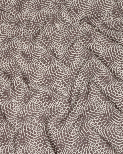 Brown Beige Geometric Wave Printed Pure Silk Crepe Fabric Lightweight Soft Draping Dress Material 110 Cms Width India Origin-D28772 Regal Fabrics