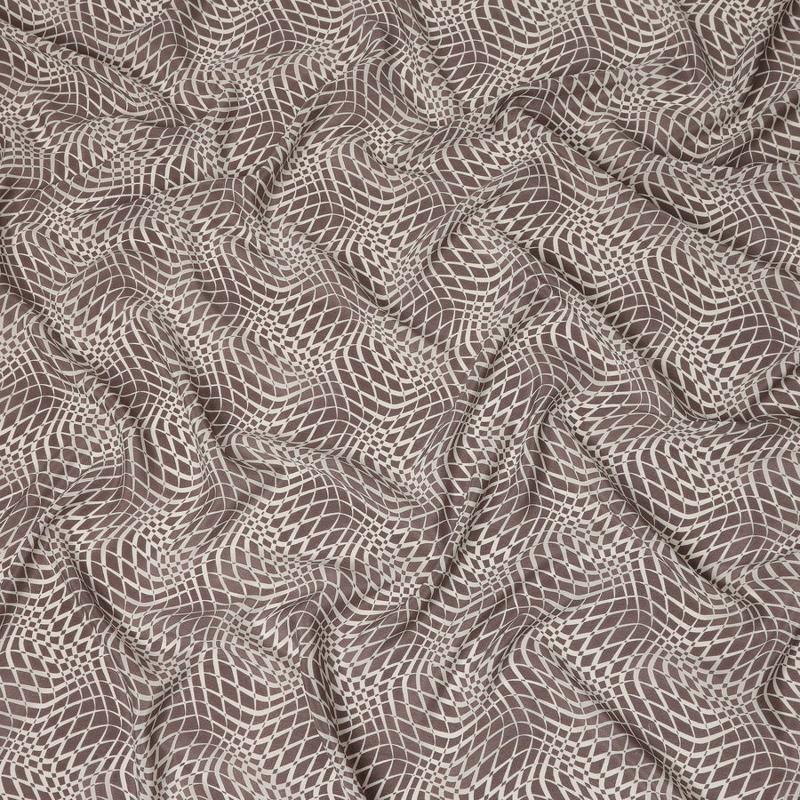 Brown Beige Geometric Wave Printed Pure Silk Crepe Fabric Lightweight Soft Draping Dress Material 110 Cms Width India Origin-D28772 Regal Fabrics