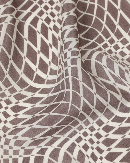 Brown Beige Geometric Wave Printed Pure Silk Crepe Fabric Lightweight Soft Draping Dress Material 110 Cms Width India Origin-D28772 Regal Fabrics