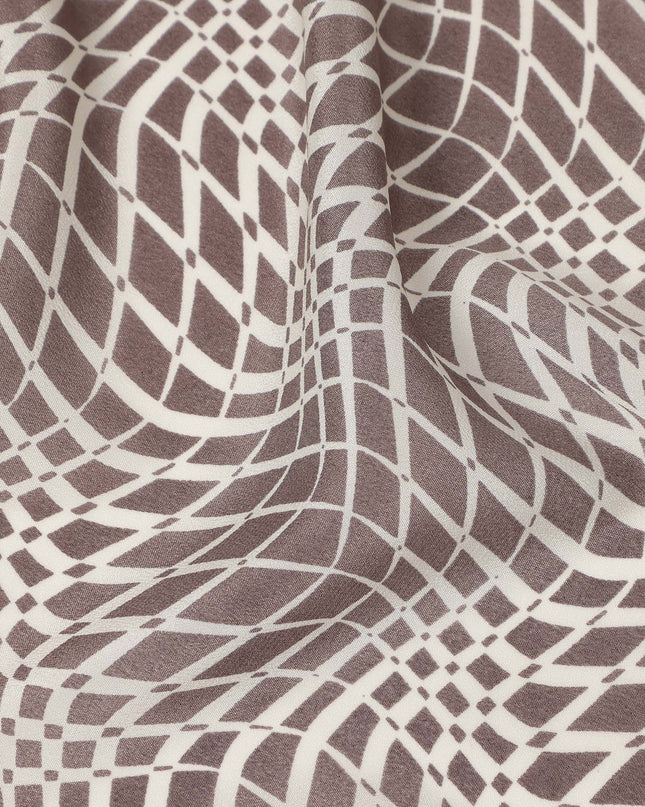 Brown Beige Geometric Wave Printed Pure Silk Crepe Fabric Lightweight Soft Draping Dress Material 110 Cms Width India Origin-D28772 Regal Fabrics