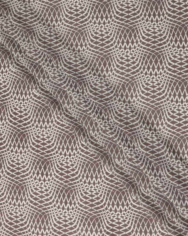Brown Beige Geometric Wave Printed Pure Silk Crepe Fabric Lightweight Soft Draping Dress Material 110 Cms Width India Origin-D28772 Regal Fabrics
