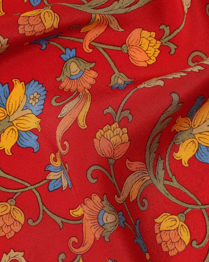 Red Multicolor Floral Vine Printed Pure Silk Crepe Fabric Lightweight Soft Draping Dress Material 110 Cms Width India Origin-D28778 Regal Fabrics
