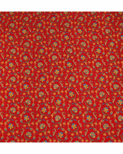 Red Multicolor Floral Vine Printed Pure Silk Crepe Fabric Lightweight Soft Draping Dress Material 110 Cms Width India Origin-D28778 Regal Fabrics