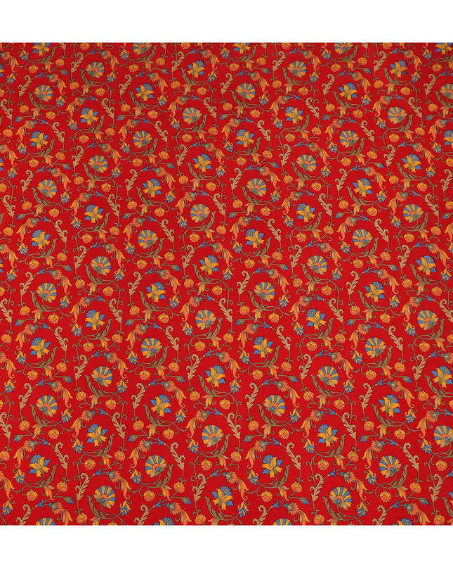 Red Multicolor Floral Vine Printed Pure Silk Crepe Fabric Lightweight Soft Draping Dress Material 110 Cms Width India Origin-D28778 Regal Fabrics