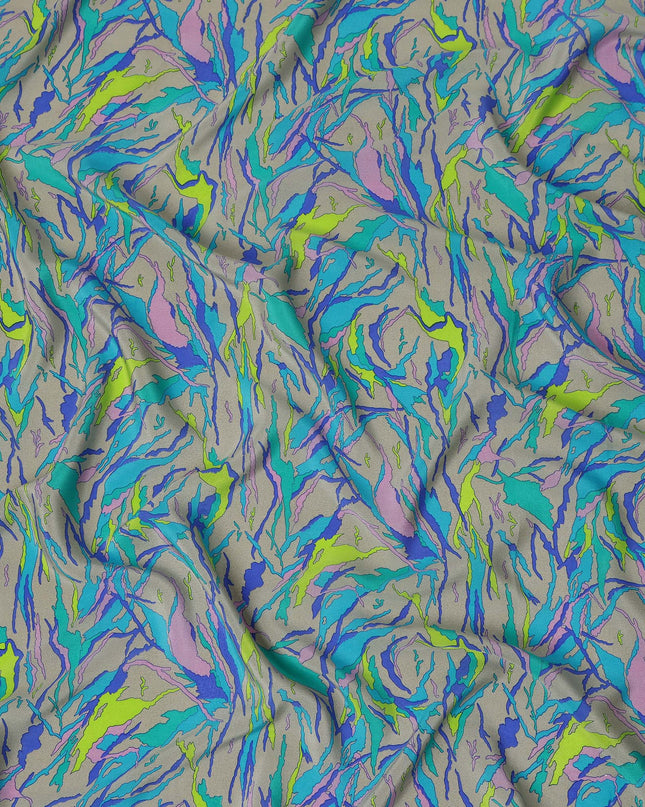 Grey Multicolor Abstract Brushstroke Printed Pure Silk Crepe Fabric Lightweight Soft Draping Dress Material 110 Cms Width India Origin-D28789 Regal Fabrics