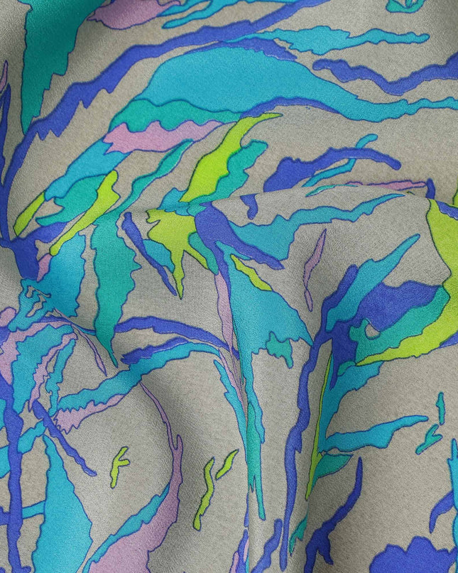 Grey Multicolor Abstract Brushstroke Printed Pure Silk Crepe Fabric Lightweight Soft Draping Dress Material 110 Cms Width India Origin-D28789 Regal Fabrics