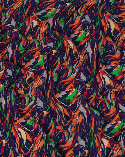 Navy Blue Multicolor Abstract Brushstroke Printed Pure Silk Crepe Fabric Lightweight Soft Draping Dress Material 110 Cms Width India Origin-D28788 Regal Fabrics