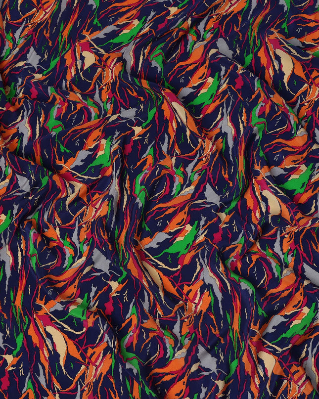 Navy Blue Multicolor Abstract Brushstroke Printed Pure Silk Crepe Fabric Lightweight Soft Draping Dress Material 110 Cms Width India Origin-D28788 Regal Fabrics