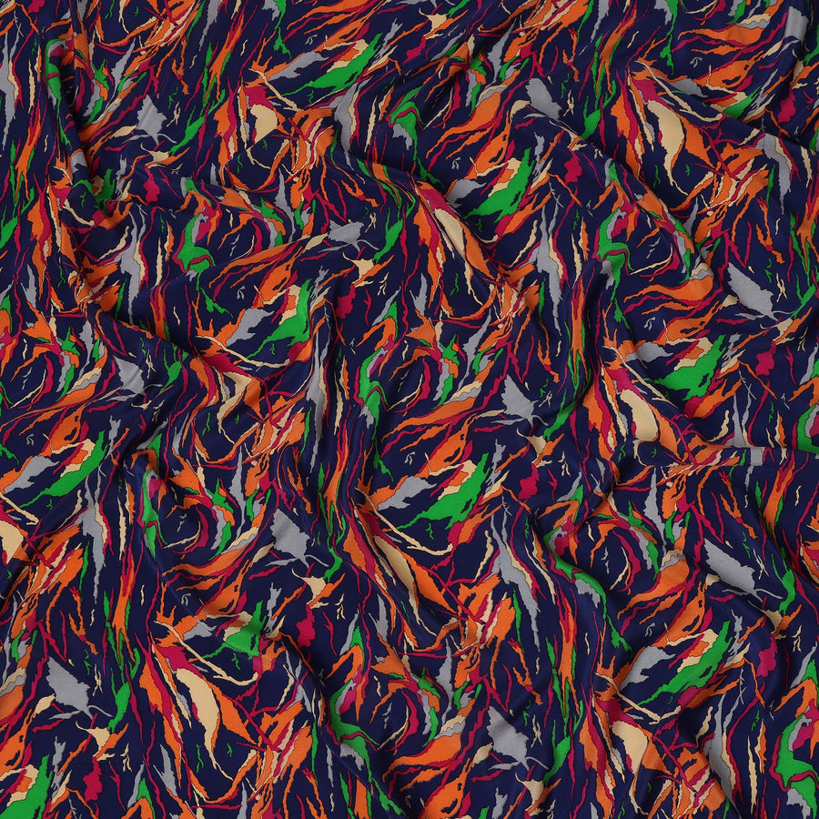 Navy Blue Multicolor Abstract Brushstroke Printed Pure Silk Crepe Fabric Lightweight Soft Draping Dress Material 110 Cms Width India Origin-D28788 Regal Fabrics