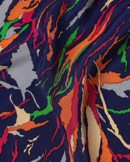 Navy Blue Multicolor Abstract Brushstroke Printed Pure Silk Crepe Fabric Lightweight Soft Draping Dress Material 110 Cms Width India Origin-D28788 Regal Fabrics