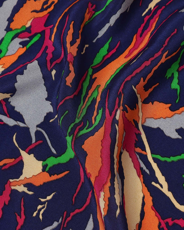 Navy Blue Multicolor Abstract Brushstroke Printed Pure Silk Crepe Fabric Lightweight Soft Draping Dress Material 110 Cms Width India Origin-D28788 Regal Fabrics