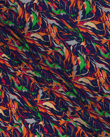 Navy Blue Multicolor Abstract Brushstroke Printed Pure Silk Crepe Fabric Lightweight Soft Draping Dress Material 110 Cms Width India Origin-D28788 Regal Fabrics