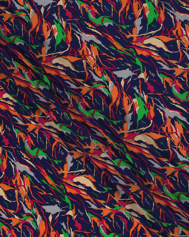 Navy Blue Multicolor Abstract Brushstroke Printed Pure Silk Crepe Fabric Lightweight Soft Draping Dress Material 110 Cms Width India Origin-D28788 Regal Fabrics